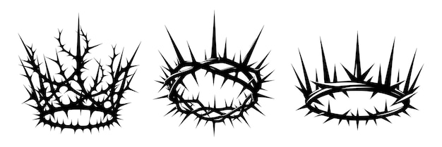 Corona de espinas conjunto de iconos silueta negra de un símbolo religioso del cristianismo Ilustración vectorial