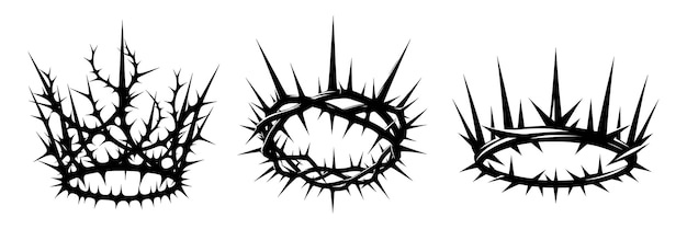 Vector corona de espinas conjunto de iconos silueta negra de un símbolo religioso del cristianismo ilustración vectorial