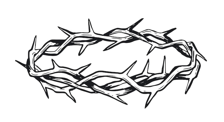 Vector corona de espinas dibujadas a mano ilustración sobre fondo blanco.