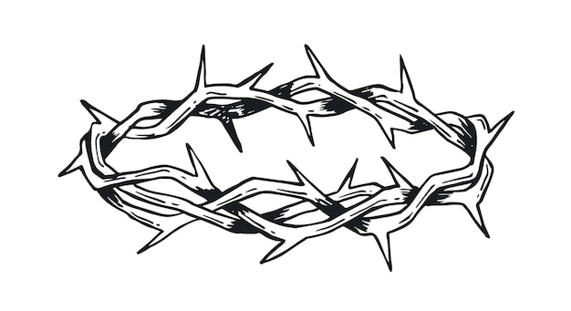 Corona de espinas dibujadas a mano ilustración sobre fondo blanco.