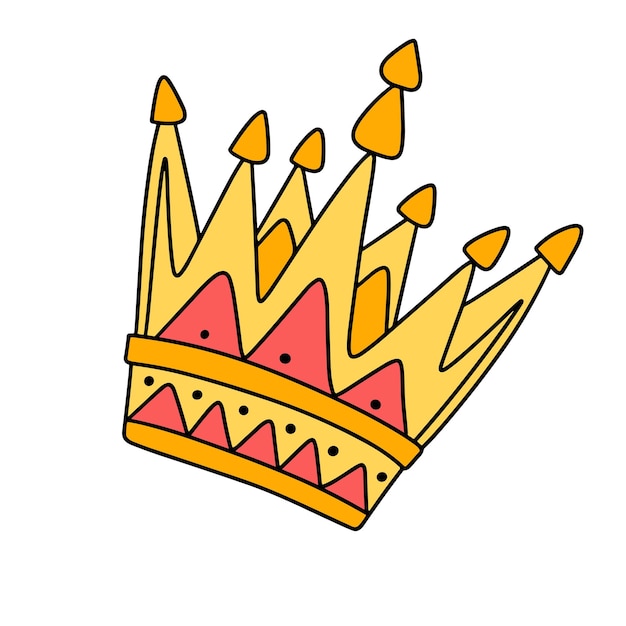 Corona en estilo doodle Contorno de corona aislada sobre fondo blanco Arte vectorial dibujado a mano