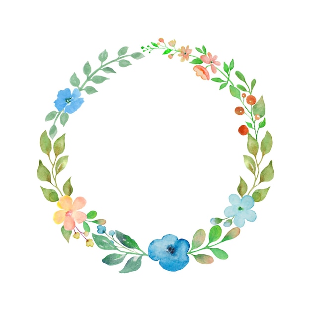 Corona floral de acuarela Ilustración dibujada a mano Vector EPS