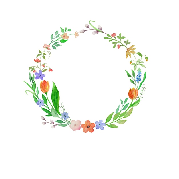 Corona floral de acuarela Ilustración dibujada a mano Vector EPS