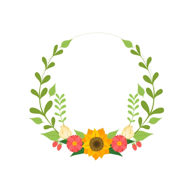 Corona floral borde redondo con flores y hojas elemento de diseño para tarjeta de felicitación invitación ilustración vectorial sobre fondo blanco