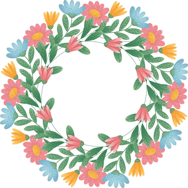 Corona floral colorida con hojas corona floral circular