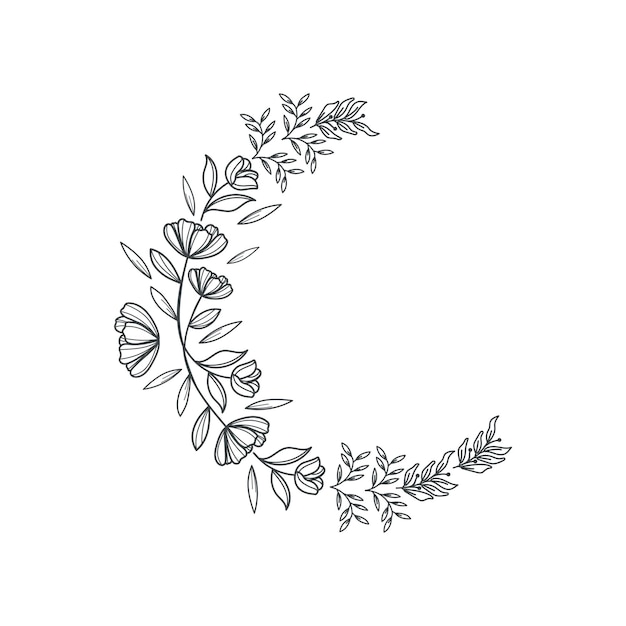 Corona floral dibujada a mano Corona floral con hojas para cumpleaños Año Nuevo Tarjeta de Navidad Wedding