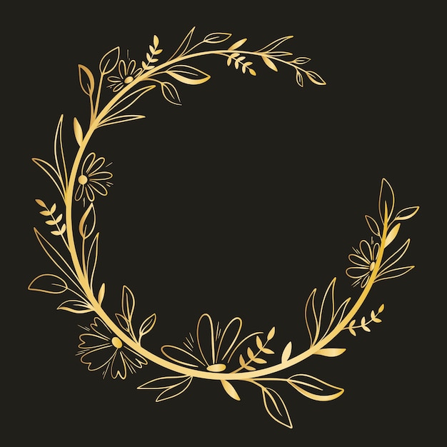 Corona floral dorada, ilustración vectorial Elegante bisel de lujo, objeto aislado. Marco botánico redondo