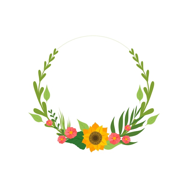 Corona floral con flores y hojas Elemento de diseño para invitación de tarjeta de felicitación Ilustración vectorial sobre fondo blanco