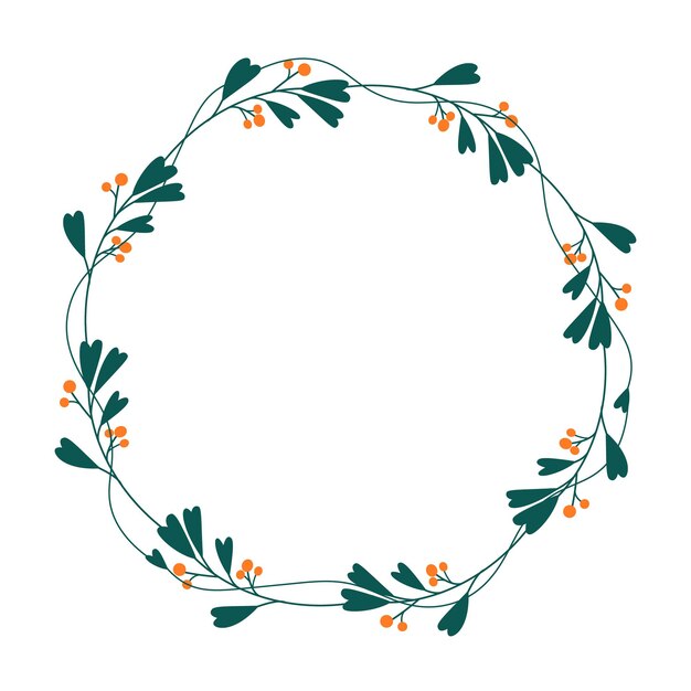 Corona floral hecha de hierba en círculo hierbas y flores silvestres dibujadas a mano Ilustración botánica genial para colocar texto cita o logotipo Marco redondo o borde Ilustración vectorial