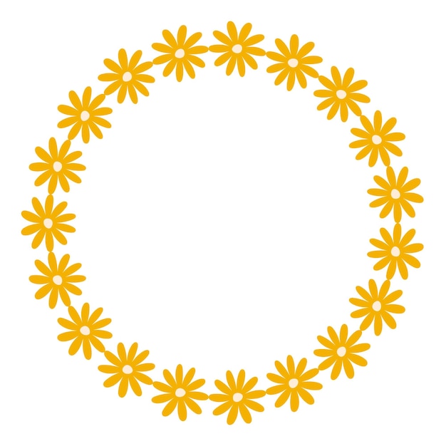 Corona floral minimalista de primavera con espacio para copiar marco dibujado a mano con elegantes flores amarillas elementos de decoración de verano planos para tarjetas de invitación carteles con espacio de copia