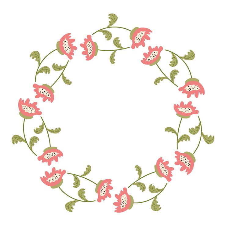 Corona floral minimalista de primavera con espacio para copiar marco dibujado a mano con flores rosas elementos de decoración de verano planos para tarjetas de invitación carteles