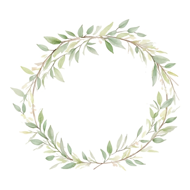 Corona floral verde suave vectorial con acuarela