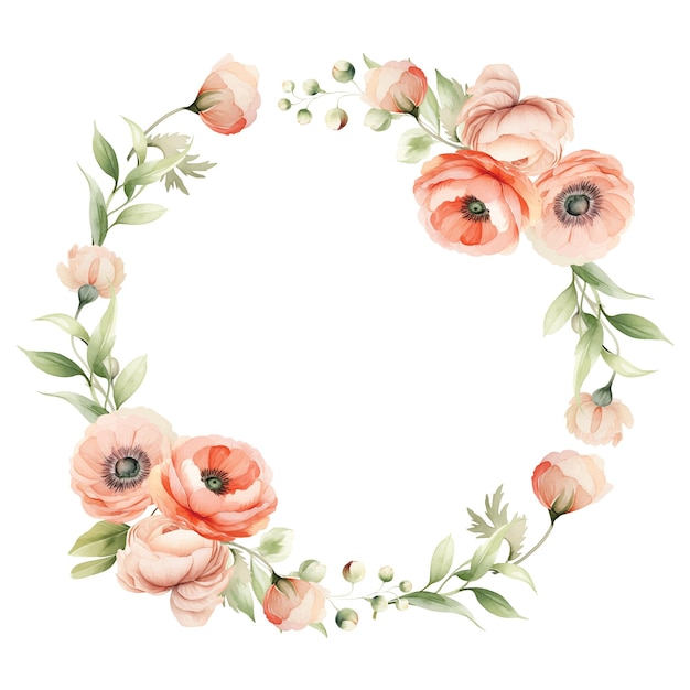 Vector corona de flores de acuarela con hojas de colores ramas flores silvestres elementos de ilustración