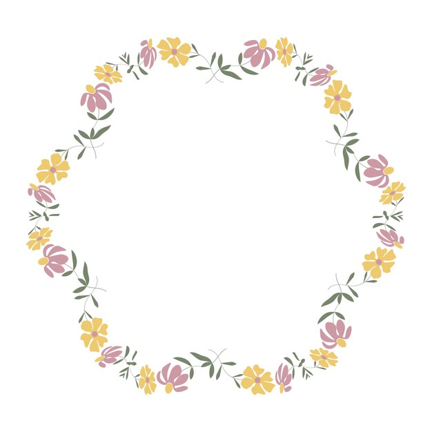 Corona de flores adorno romántico de flores rosas y amarillas vector ilustración copia espacio