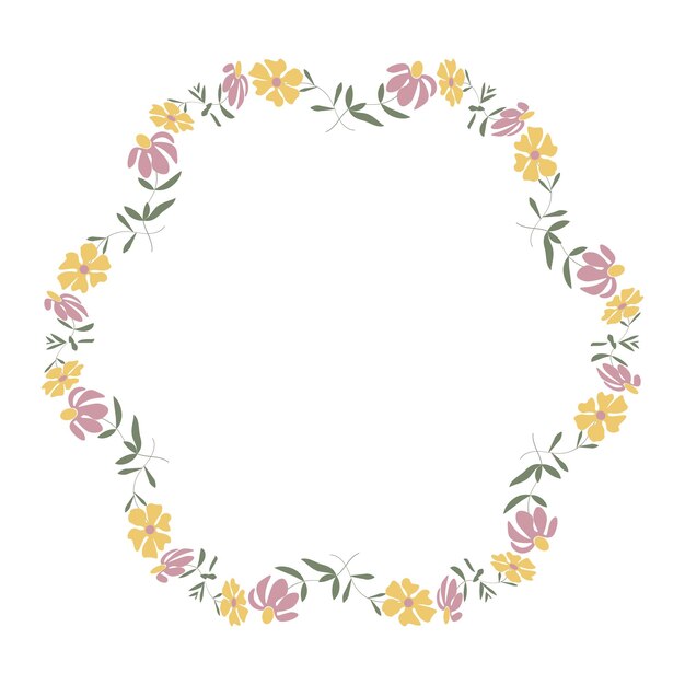 Vector corona de flores adorno romántico de flores rosas y amarillas vector ilustración copia espacio