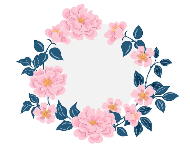 Corona de flores dibujada a mano de una rosa rosa