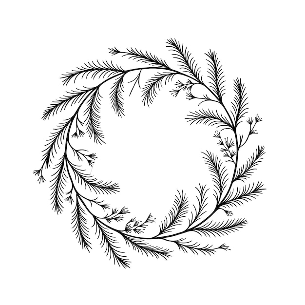 Corona de flores de hoja perenne dibujada a mano