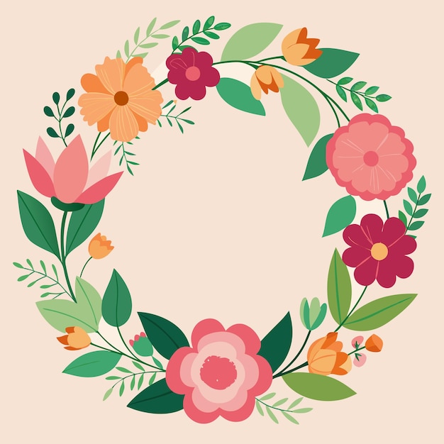una corona con flores y hojas y una imagen de una flor