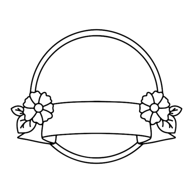corona con flores y icono de cinta dibujos animados en blanco y negro ilustración vectorial diseño gráfico