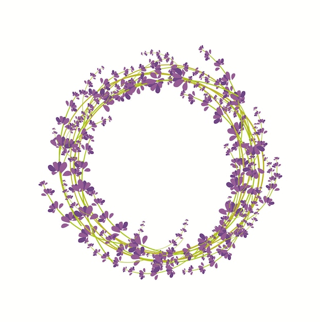 Corona de flores de lavanda sobre un fondo blanco.