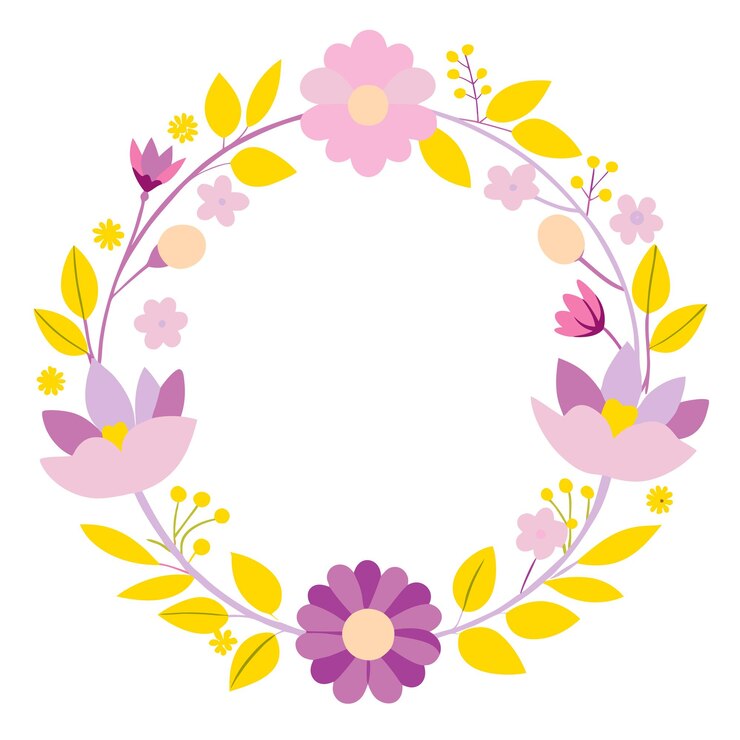 Vector una corona de flores y las palabras " primavera " en el medio de un círculo