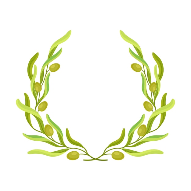 Corona en forma de anillo abierto de ramas con los frutos del olivo Ilustración vectorial sobre fondo blanco