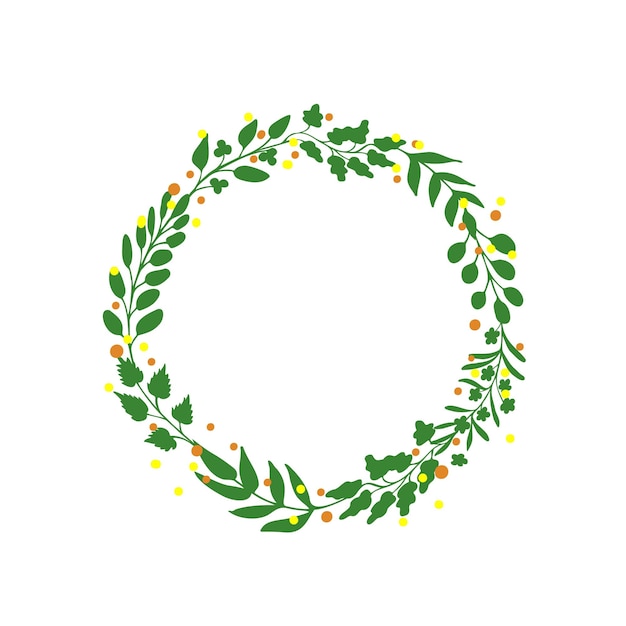 Corona de hojas dibujada a mano marco de espacio de copia elemento de diseño vectorial minimalista para impresiones
