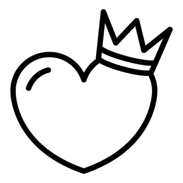Corona en icono de corazón Corona de contorno en icono de vector de corazón para diseño web aislado sobre fondo blanco