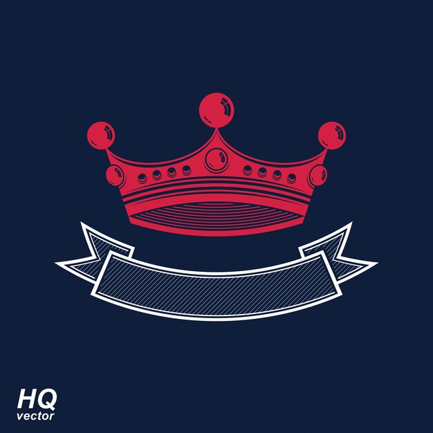 Corona imperial vectorial con cinta ondulada. Corona clásica con cinta curva decorativa. Elemento de diseño de regalía del rey.