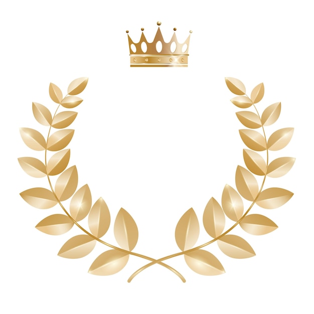 Corona de laurel dorado y corona plantilla premium Ilustración de lujo vectorial aislada en fondo blanco