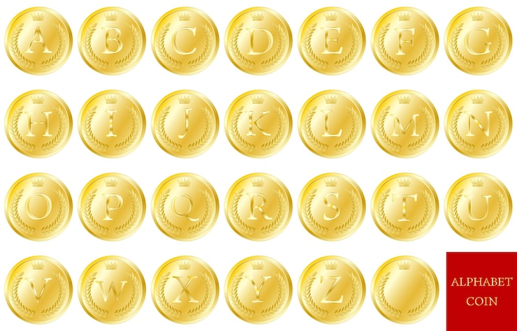 Vector corona de laurel y monedas del alfabeto de la corona