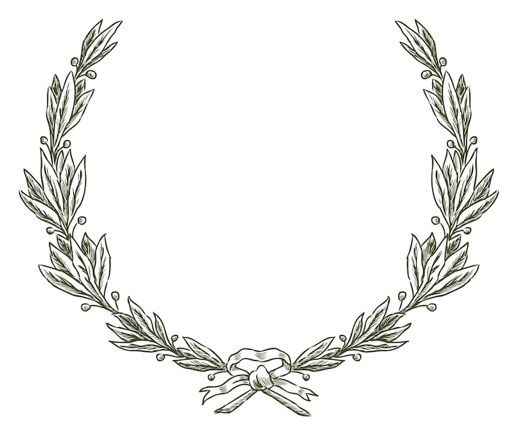 Vector corona de laurel ramas cinta premios símbolo vector dibujo de la mano aislado en blanco