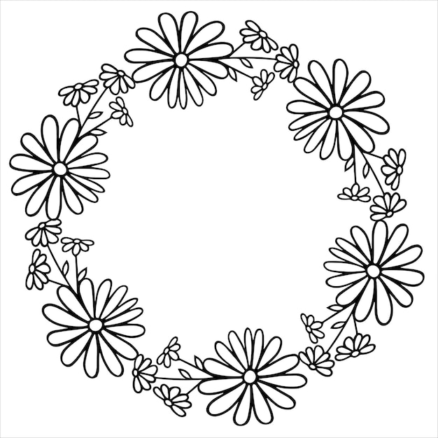 Corona de manzanilla Marco floral redondo Ilustración vectorial con lugar para el texto Invitación