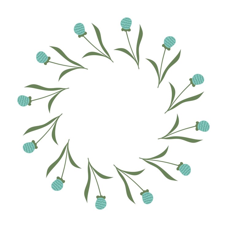 Corona minimalista de primavera con espacio para copiar marco floral dibujado a mano con flores azules y lugar vacío para el texto Elementos de decoración de verano planos para tarjetas de invitación carteles