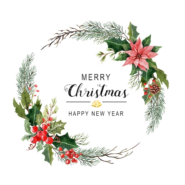 Corona de Navidad en acuarela