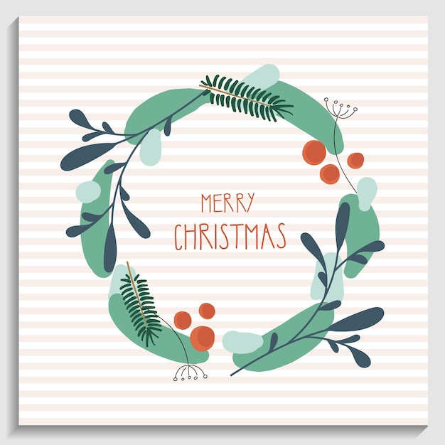 Vector corona de navidad y año nuevo con texto escrito a mano feliz navidad corona de pino elemento decorativo