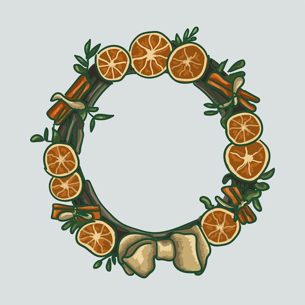 Corona de Navidad. Árbol. Cinta Decorativa. naranjas Canela. Conos