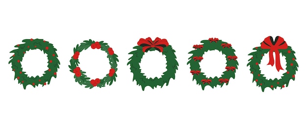 Corona de Navidad con bayas rojas y cintas rojas Diseño de guirnaldas de invierno