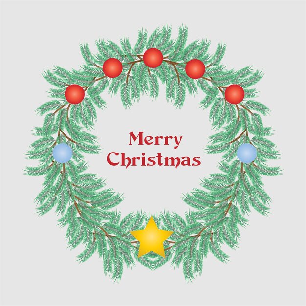 Corona de Navidad con bolas de Navidad e ilustración de estrellas