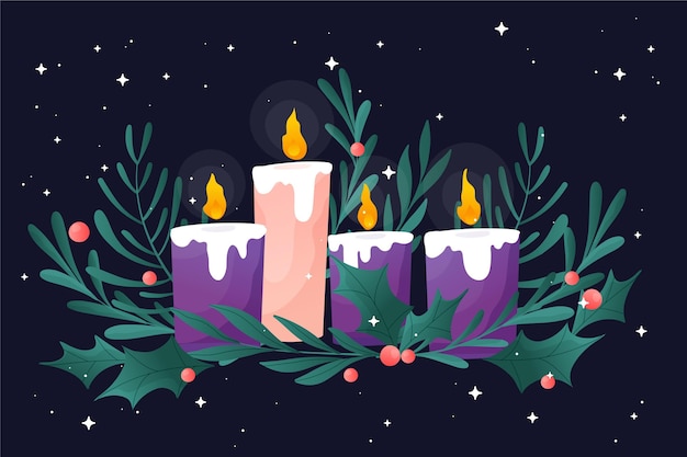 Corona de navidad detallada con velas