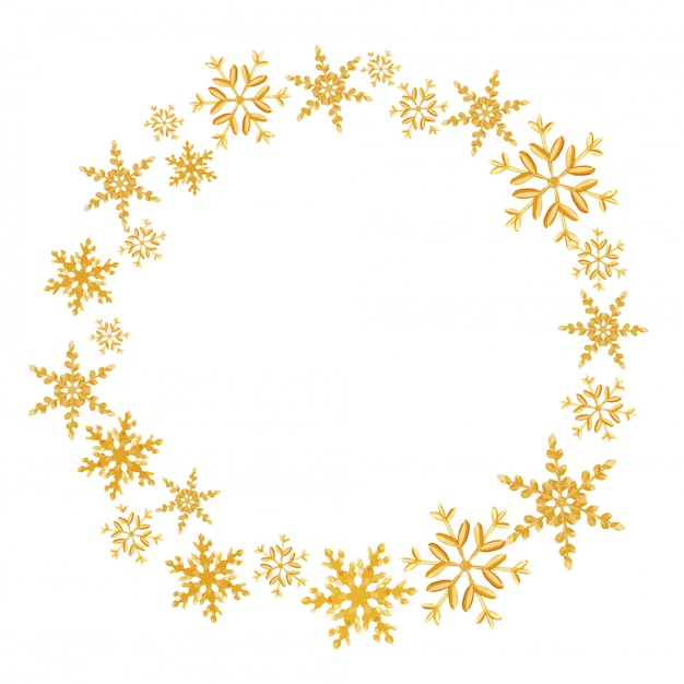 Corona de Navidad hecha con copos de nieve dorados