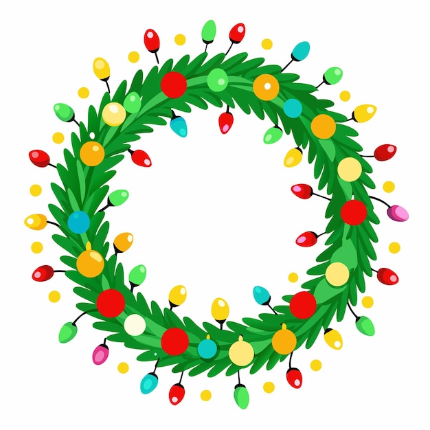 Corona de Navidad con luces rojas y verdes Corona de abeto con fondo blanco Marco festivo
