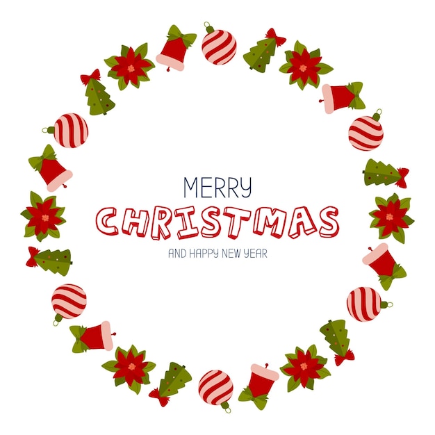 Corona de Navidad o Año Nuevo Etiqueta adhesiva de postal Ilustración vectorial