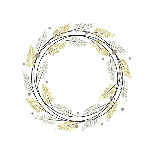 Corona de Navidad de ramas de árboles Marco circular con espacio de texto Ilustración vectorial minimalista