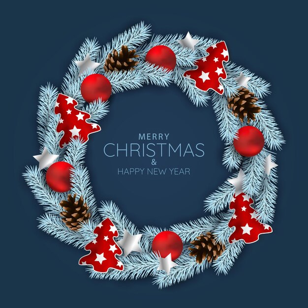 Corona de Navidad sobre fondo azul oscuro