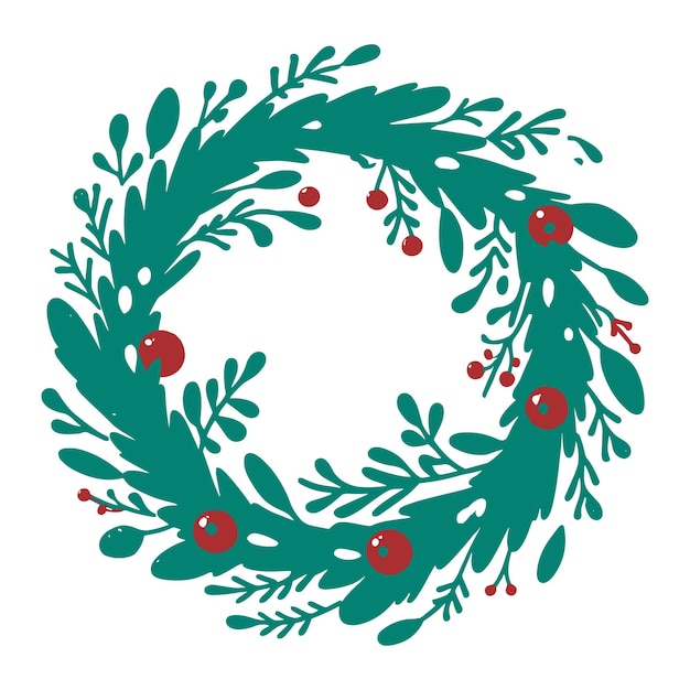 Corona de Navidad vector Corona de invierno adornada con bayas de acebo rojo