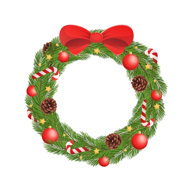 Corona de Navidad vectorial aislada sobre fondo blanco