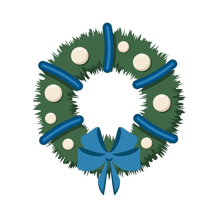 Vector corona navideña con lazo y bolas