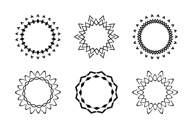 Corona negra, círculo para foto, para texto, aislado sobre fondo blanco. Conjunto de marcos redondos geométricos negros.