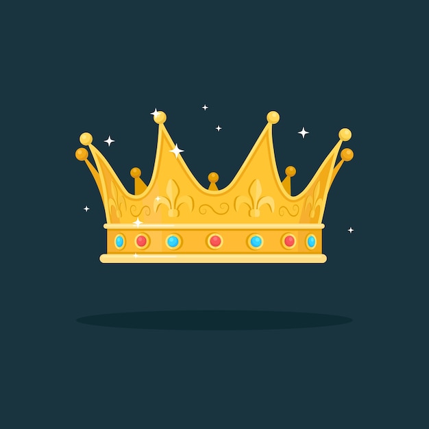 Corona de oro real para reina, princesa, rey sobre fondo oscuro. Premios para ganador, campeones, concepto de liderazgo.